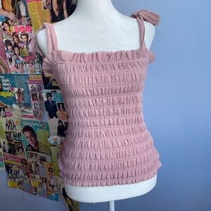 Anthropologie Pink Smocked Tube Top with Tie Bow Shoulder Straps